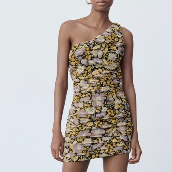 NWT Zara One Shoulder‎ Draped Mini Dress - Picture 1 of 8